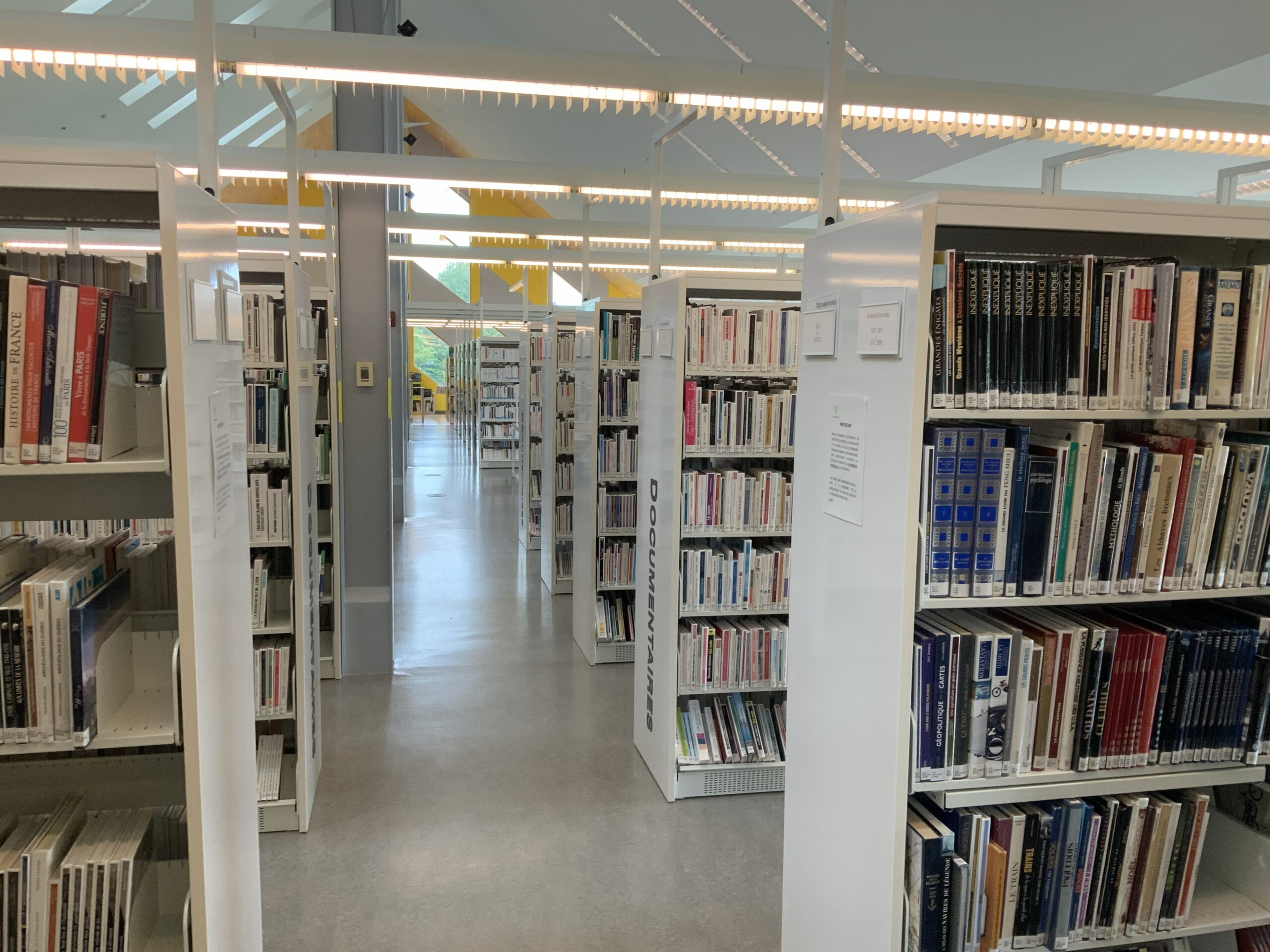 The shelves are packed with volumes on every subject.