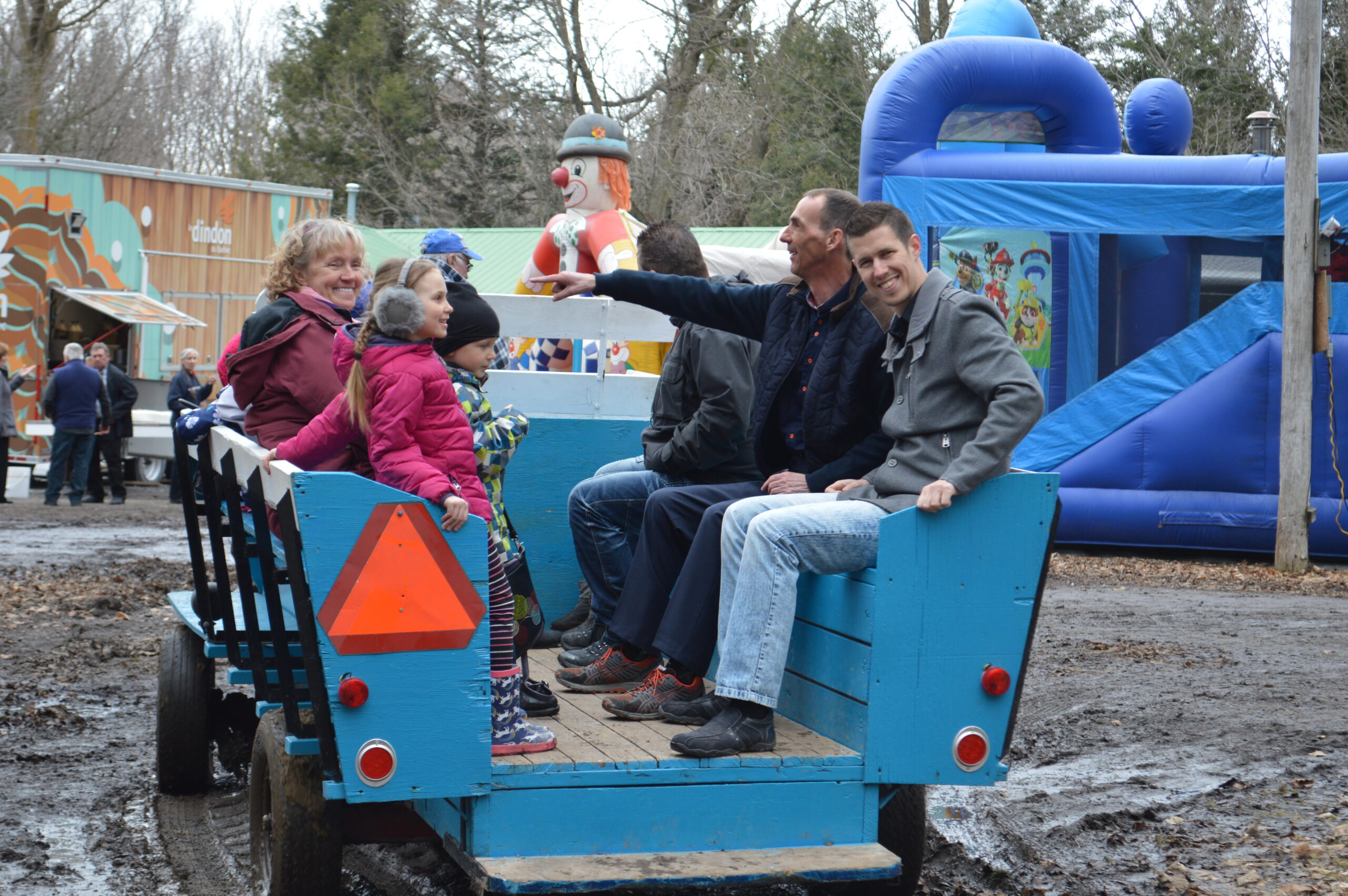 Tractor ride: Charles Messier, Sylvie Claude, her son, and her grandchildren.